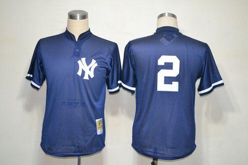 Mitchell And Ness Yankees #2 Derek Jeter Navy Blue Practice Stitched MLB Jersey - Click Image to Close